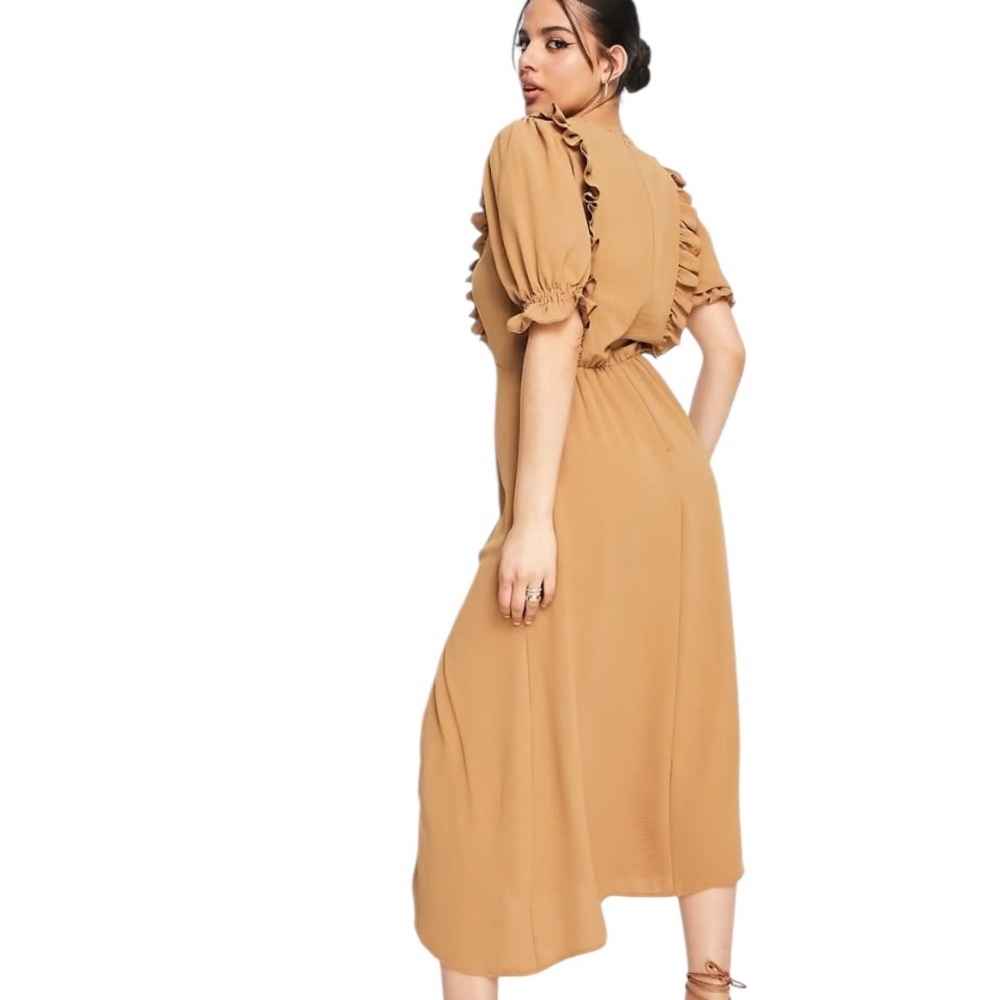 Women’s AX Paris Camel Brown Ruffle Split Hem Midi Dress - US 12